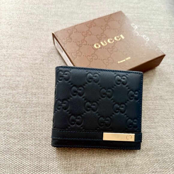 New Gucci Bifold Blue Leather Wallet - Picture 2 of 7